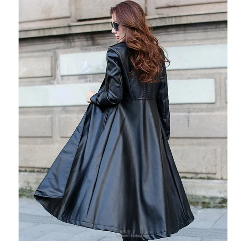 Модные женские осенне зимние красные черные кожаные пальто высокого качества