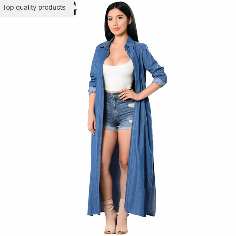 2020 повседневное длинное синее пальто для женщин весенне-осенняя джинсовая