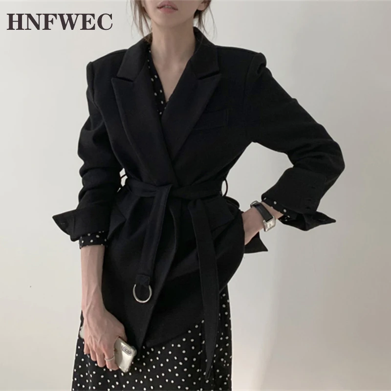 

New 2020 Autumn Winter Women's Blazers Pockets Jackets Elegant Vintage Oversize Lace Up Office Lady Wild Tops V855