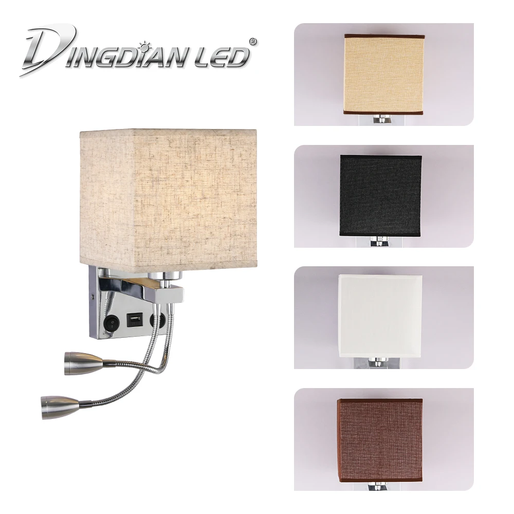 

USB Led Wall Light Night Lamp AC85-265v Eye Protection Wall Lighting Fabric & Iron Plating Bedroom Office USB Reading Night Lamp