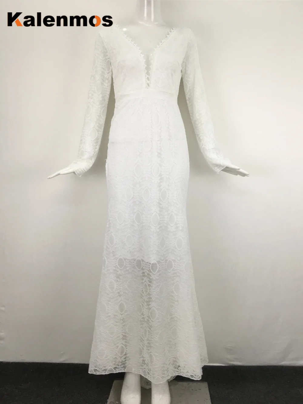 Sexy Plus Size Maxi Dress Women Long Sleeve V Neck Backless Lace Floor-Length Solid Dance Party Wedding Queen Beauty Dresses | Женская