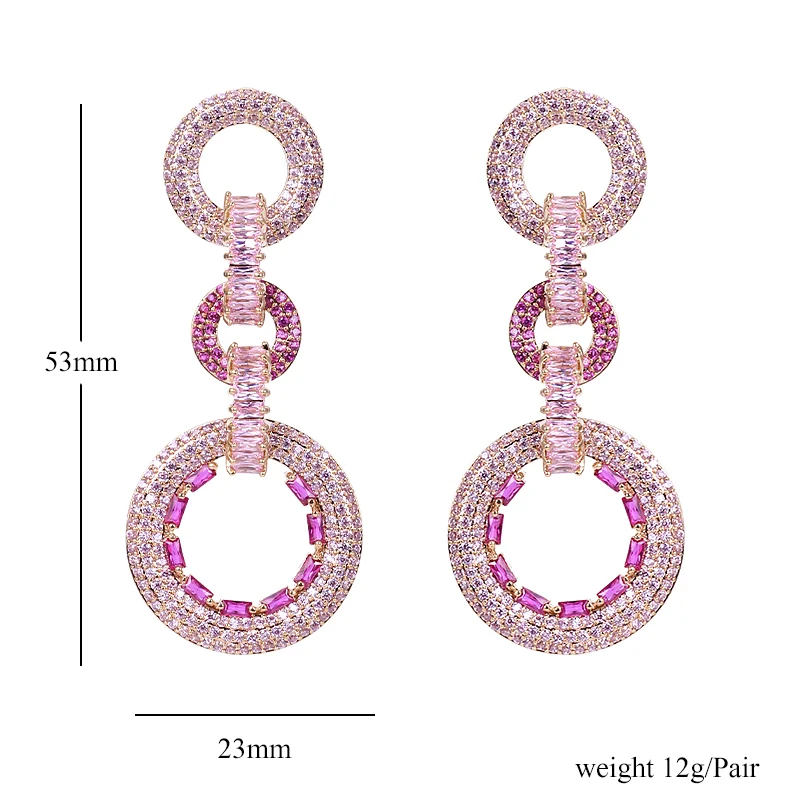 

XIUMEIYIZU New Exaggeration Drop Earrings Circle Style Handmade CZ Stone Earring Luxury Female Wedding Gold Plating Jewelry