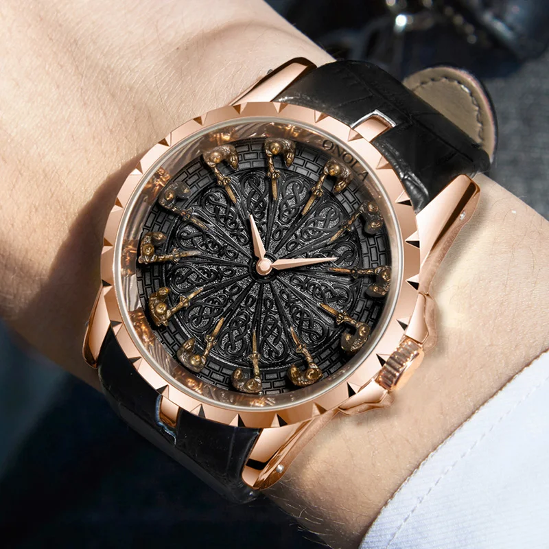 

brand unique quartz watch man 2021 luxury rose gold leather wristwatch fashion cusual waterproof Vintage Relogio Masculino