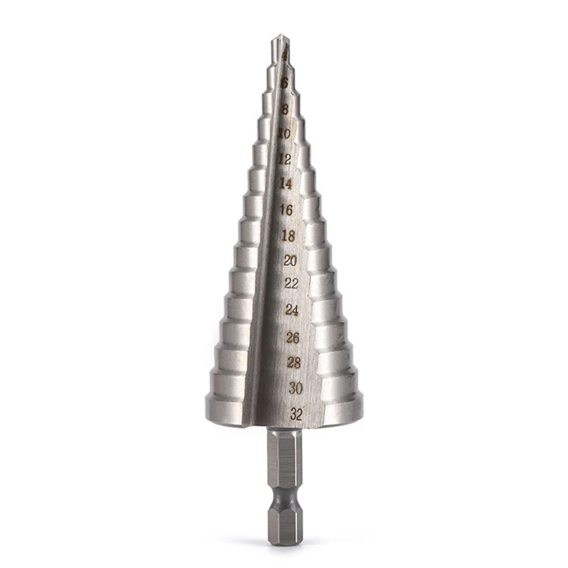 

4PC High Speed Steel Hexagonal Shank Straight Slot Step Drill White Drill 3-12 4-12 4-20 4-32 Reaming Pagoda Drill R7UB