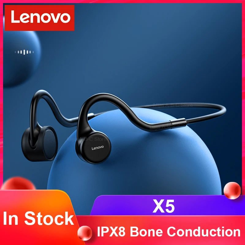 

Bone Conduction Bluetooth Earphone Lenovo X5 Sport Running Waterproof IPX8 Wireless Bluetooth Headphone Swimming Silicone Cover