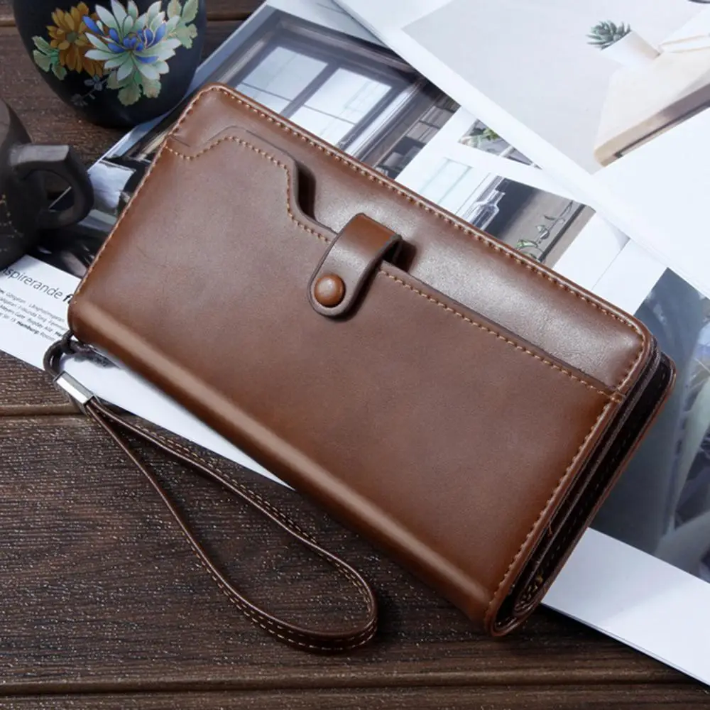 

Men Faux Leather Multi Card Slot Long Wallet Two Compartments Zipper Clutch Wallets