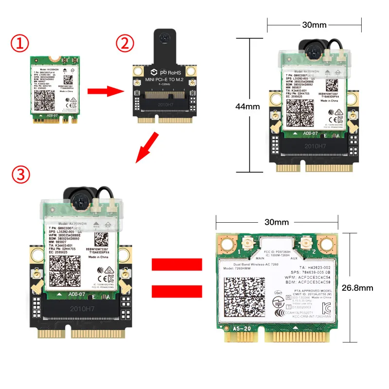 Мини PCI-E Wifi 6E адаптер Intel AX210 Bluetooth 5 2 6 карт 4G ГГц беспроводной 3000 Мбит/с AX210NGW 802.11ax/ac