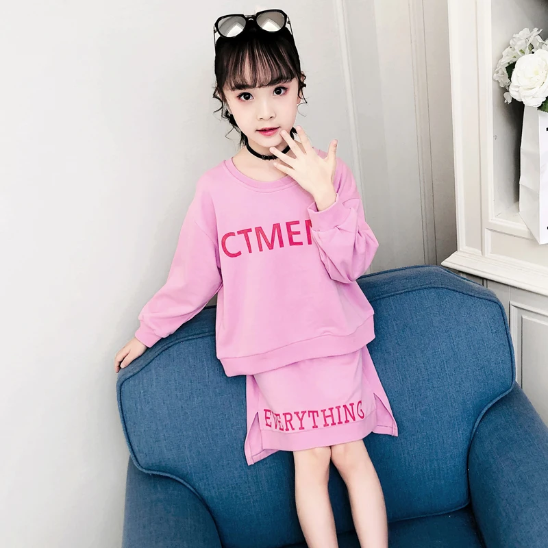 Весна 2020 одежда для девочек топы с буквенным принтом и милые юбки детей 10-12 лет