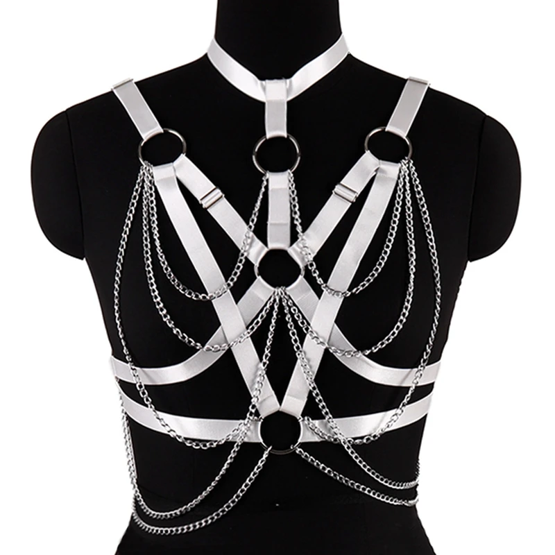 

Women Metal Chain Harness Bra Sexy Open Chest Cage Bra Gothic Body Bondage Harness Belt Suspenders Erotic Lingerie Nightclub Wea