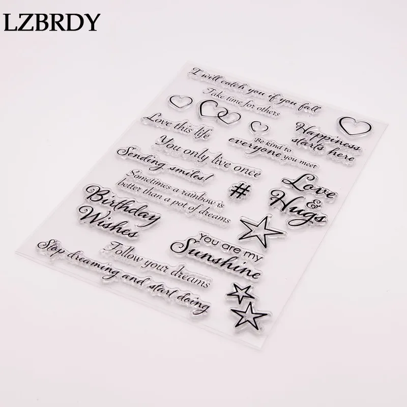 1 Pack Happiness Love Birthday Wishes Letters Heart Star Clear Rubber Stamps for Card Making Scrapbooking Valentine's Day Decors | Дом и