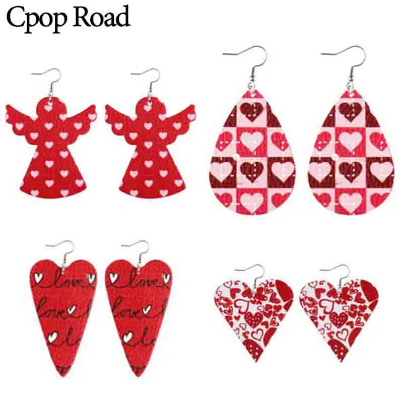 Cpop серьги из искусственной кожи на День святого Валентина тема Love Angel красные в
