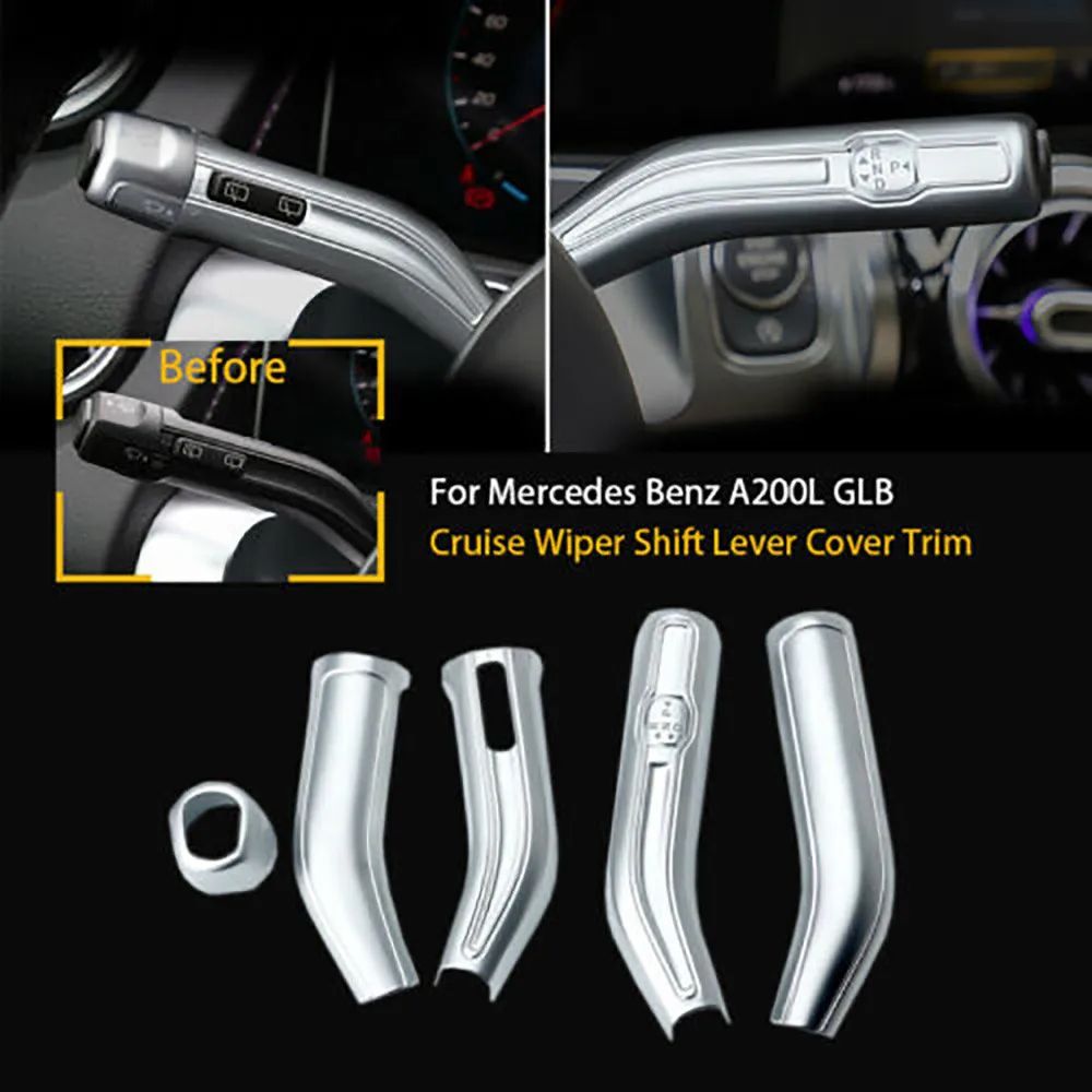

5pcs Shift Lever Cover A B Wiper Accessories CLA GLB GLA Class Chrome For Mercedes Benz Silver