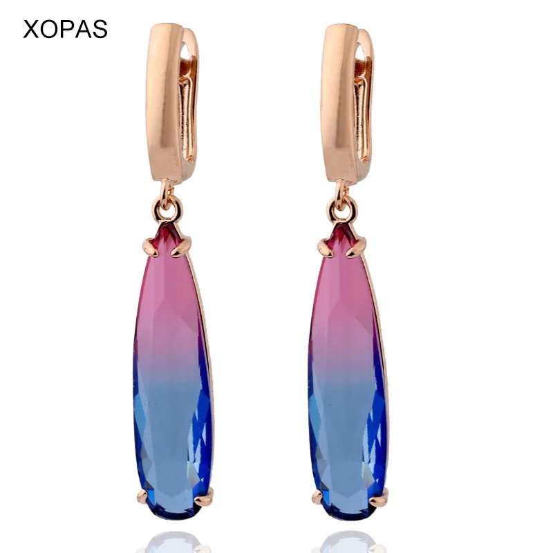 Женские серьги подвески из розового золота 585 пробы с разноцветным