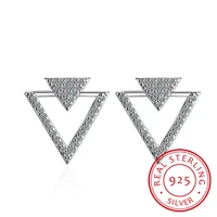 925 sterling silver jewelry shiny zirconia crystal hollow triangle stud earrings for women pendientes oorbellen s e358