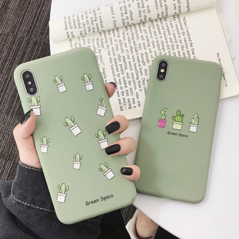 Ottwn мультфильм чехол для телефона в форме кактуса для iPhone 11 Pro Max XS Max XR X 6 6s 7 8 Plus 5 5S SE зеленые растения цветок Мягкий ТПУ задняя крышка