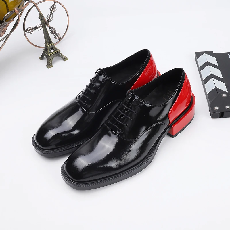 2020 Корейская версия британского стиля с низким вырезом из воловьей кожи черные