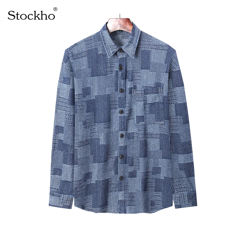 

Men's Shirt Spring and Autumn Long-Sleeved Plaid Shirt Men's Business Casual Jacket Plaid Cardigan Linen Shirt Black Denim Blue