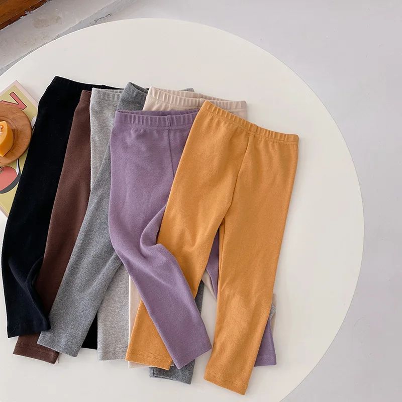 

Autumn Winter baby girls solid color skinny pants pure cotton sandy color casual base leggings