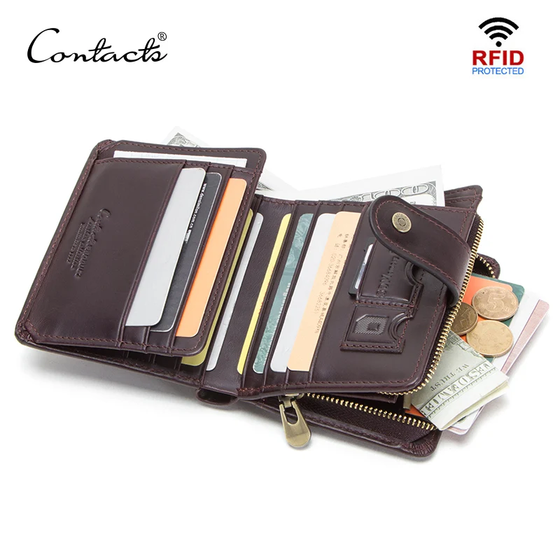 CONTACT'S Высококачественный бумажник RFID из натуральной кожи с отделением для денег тройные короткие мужские