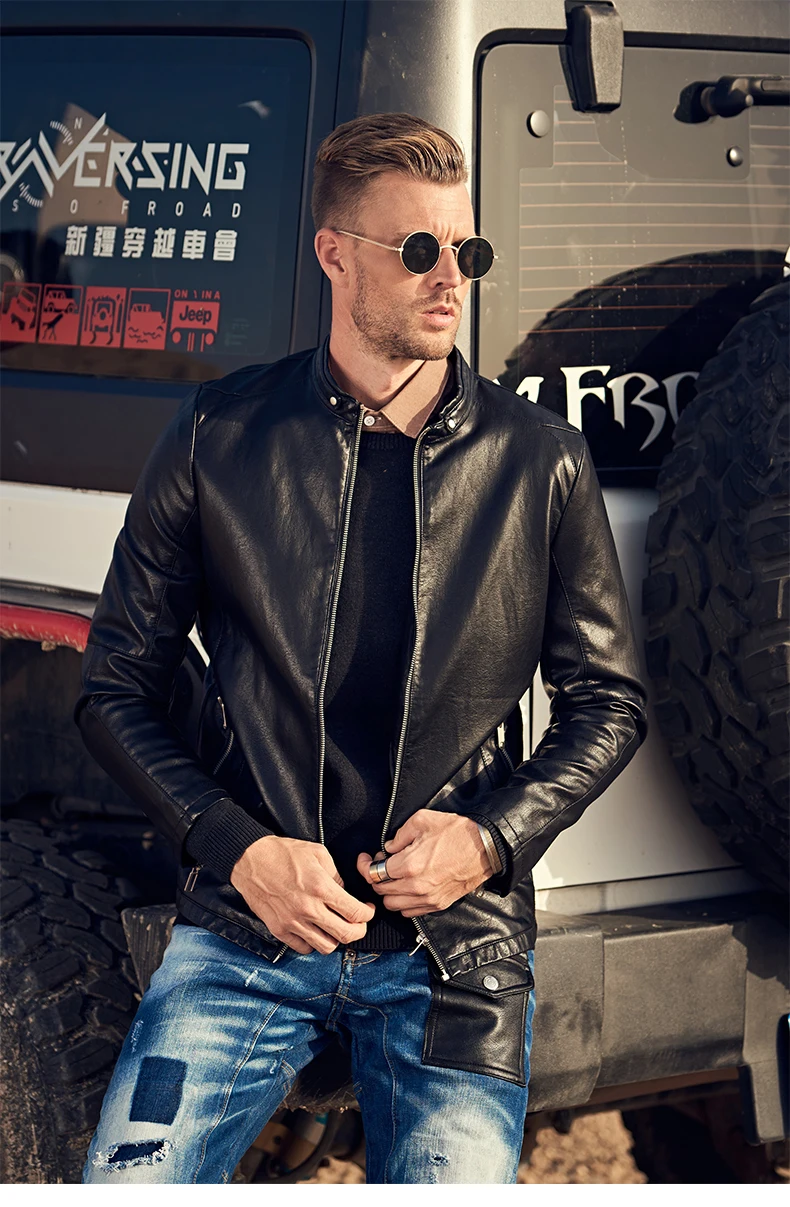 Enjeolon брендовая мотоциклетная кожаная куртка, Мужская тонкая куртка из искусственной кожи для мужчин, мотоциклетная кожаная куртка, Черная мужская одежда P396