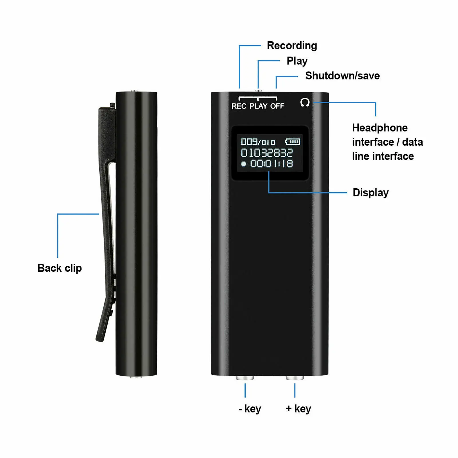 TIPTOP мини диктофон 8 Гб аудио рекордер Запись USB устройство mp3 плеер с OLED