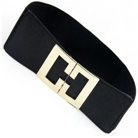 Женский эластичный широкий ремень с золотой пряжкой женский цельнокроеный для