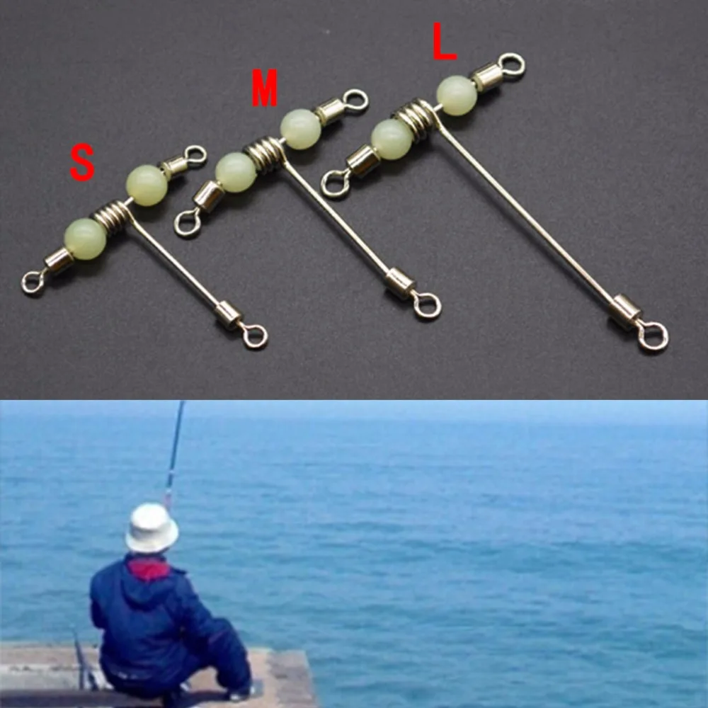 

New Fishing Connector 3 Way Luminous T-shape Cross-line Rolling Swivel With Pearl Beads Fishing Swivels Fishhooks 3 Size