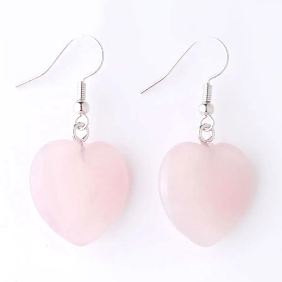 

WOJIAER Natural Rose Quartz Stone Earrings Love Heart Pendant Drop Earring Dangle Girls Women Party Wedding Jewelry PR8046