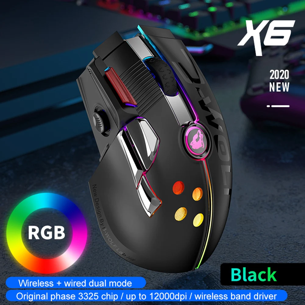 Игровая мышь PAW 3325 проводная + беспроводная компьютерная с RGB-подсветкой 12000 DPI 11