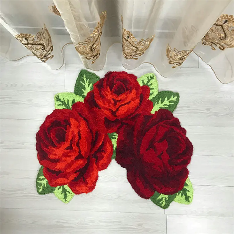 pink red rose rug hand woven soft warm floral carpet bedroom living room door bathroom toilet mat home decor flower carpet free global shipping