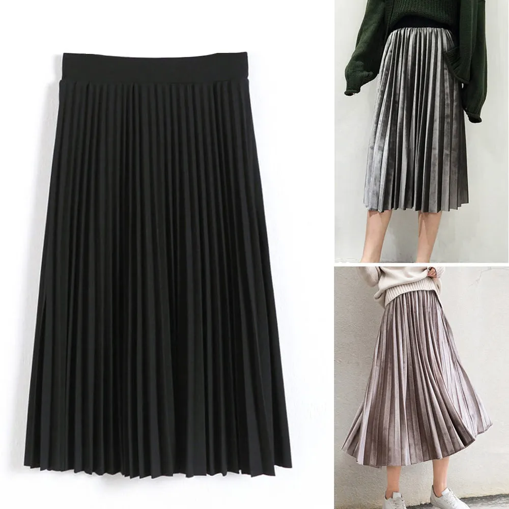 Юбка женская плиссированная эластичная средней длины однотонная Повседневная