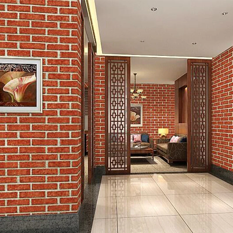 Нетканые обои 3D кирпичный узор самоклеющиеся в стиле ретро для украшения дома