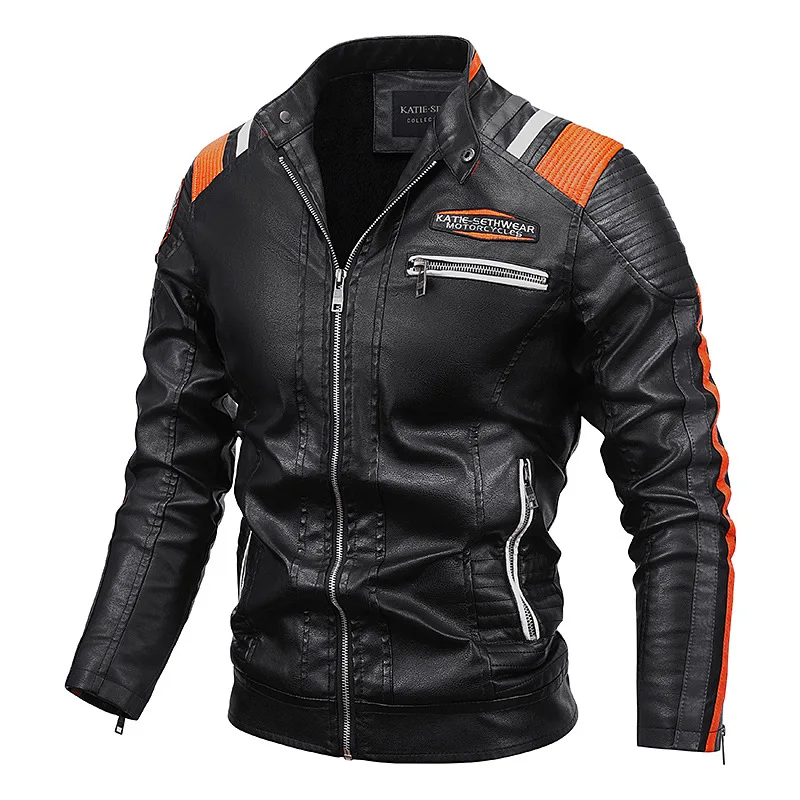 2021 European and American autumn winter jacket new men's PU coat motorcycle plush leather | Мужская одежда