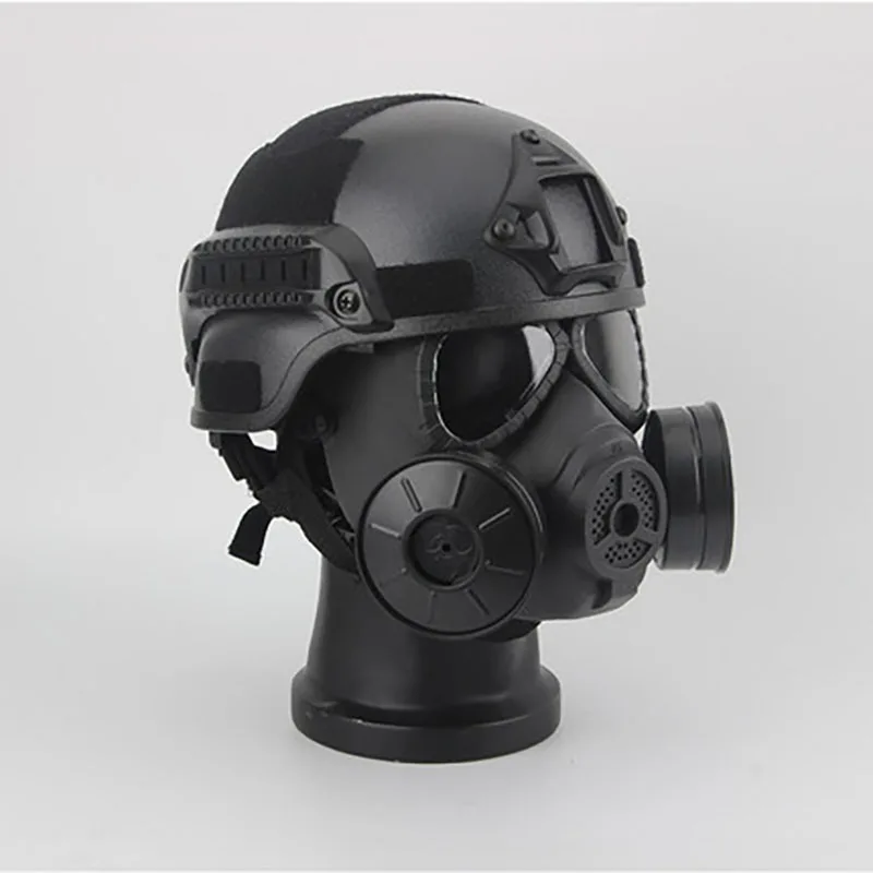 Полицейский шлем, тактический костюм, газовая маска, защитный щит для беспорядков, шлем для военных на уши и нос, противогазная приборная панель.