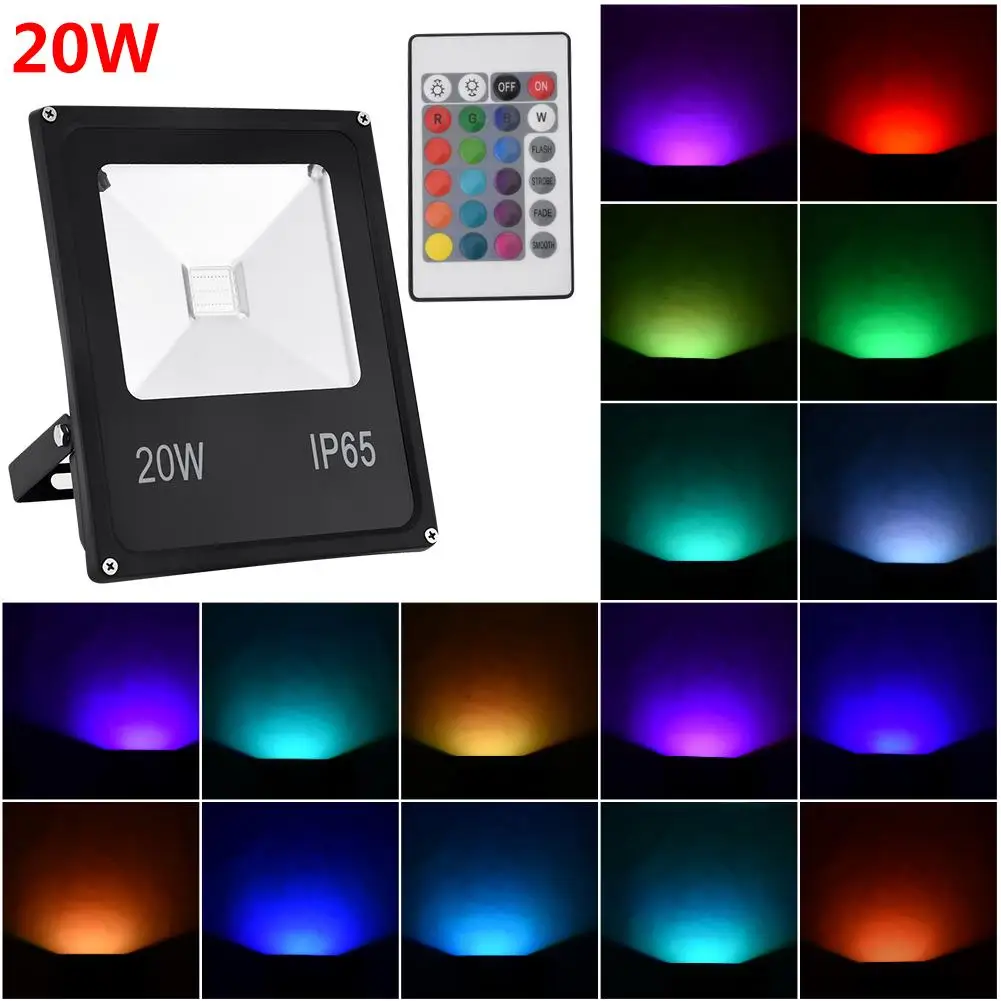 

LED RGB Flood Light 100W Outdoor Waterproof Garden Color Changing Remote Colorful With Memory Landscape Garden Led Search Lamp