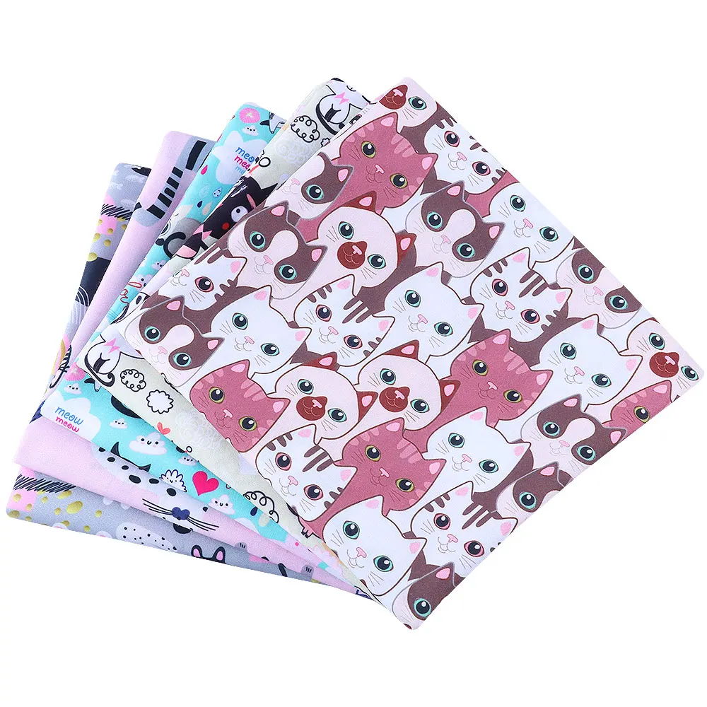 

Cartoon cat pattern Polyester cotton Fabric Patchwor Printed for Tissue Kids Home Textile for Sewing Doll Dress Curtain 50*140CM