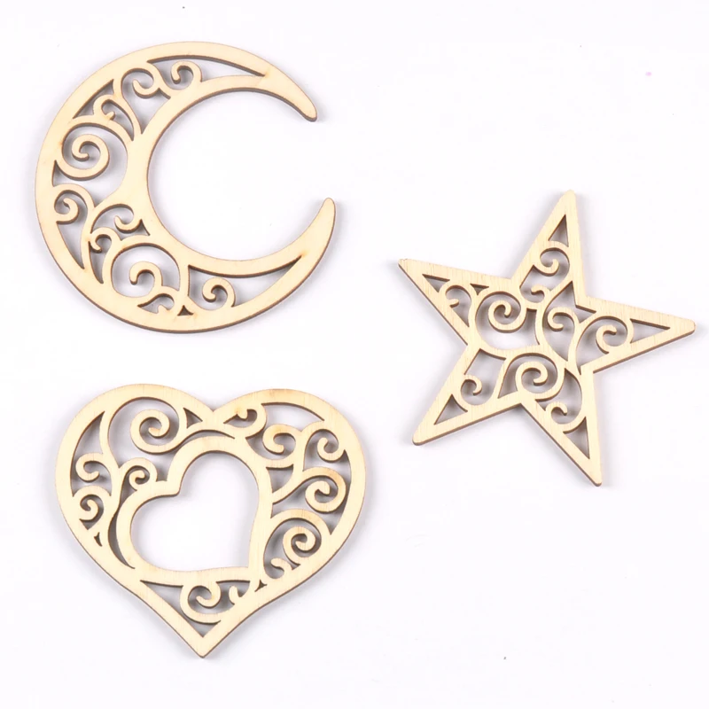 Недостроенная Луна/звезда/в форме сердца подвесная Подвеска деревянные ломтики