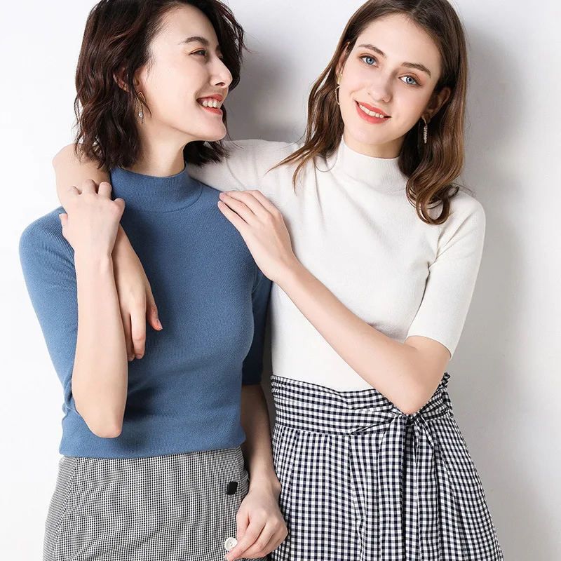 S-XXL 2019 размера плюс тонкий белый пуловер Женский вязаный свитер с высоким воротом