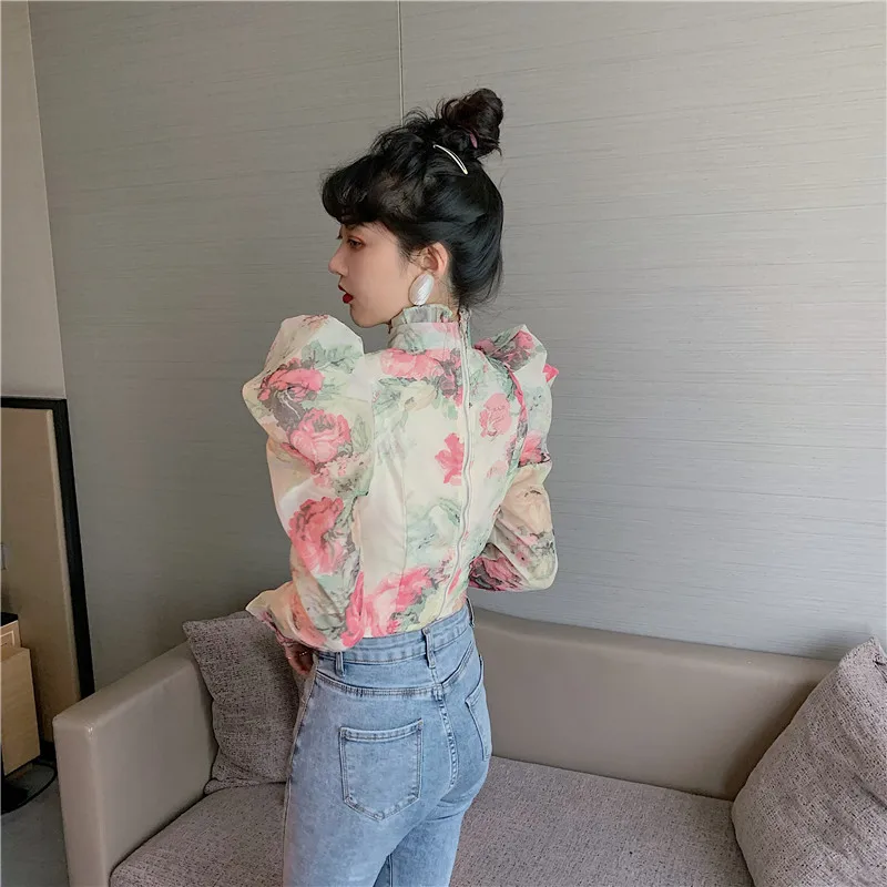 

vintage women tops and blouses spring fall style chiffon floral long sleeve blusas mujer de moda sweet fashion vetement femme