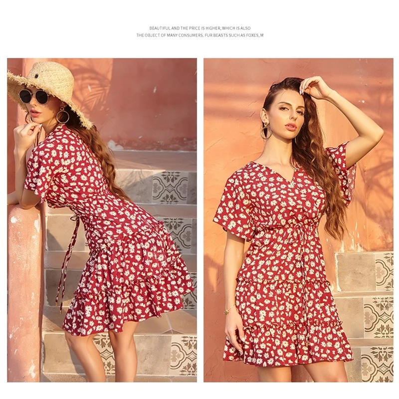 

Vestido De Mujer 2021 Summer Fashion Clothing Short Sleeve V Neck Mini Dress Elegant Chiffon Dresses Lolita Casual Outfits Soft