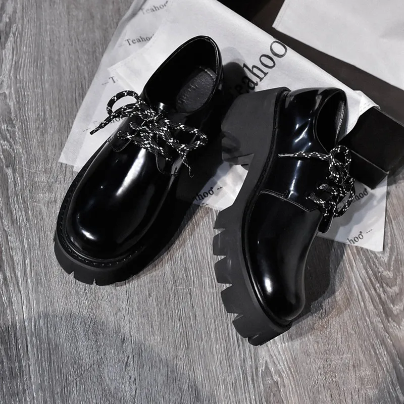 Женские туфли Дерби в британском стиле ретро на плоской подошве оксфорды круглый