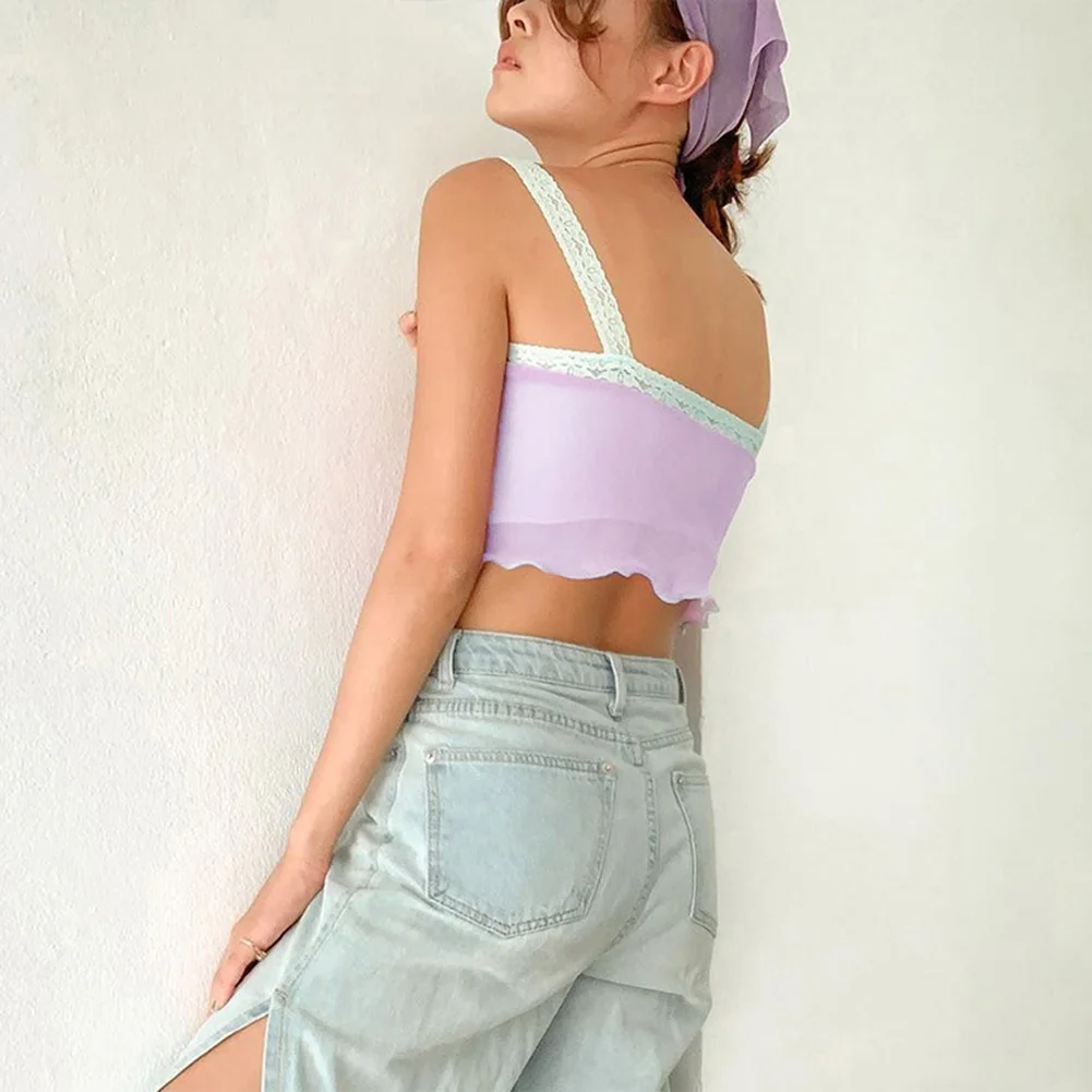 Кроп-топ Unif Y2k Женский модная Милая Двухслойная футболка из сетчатой пряжи с