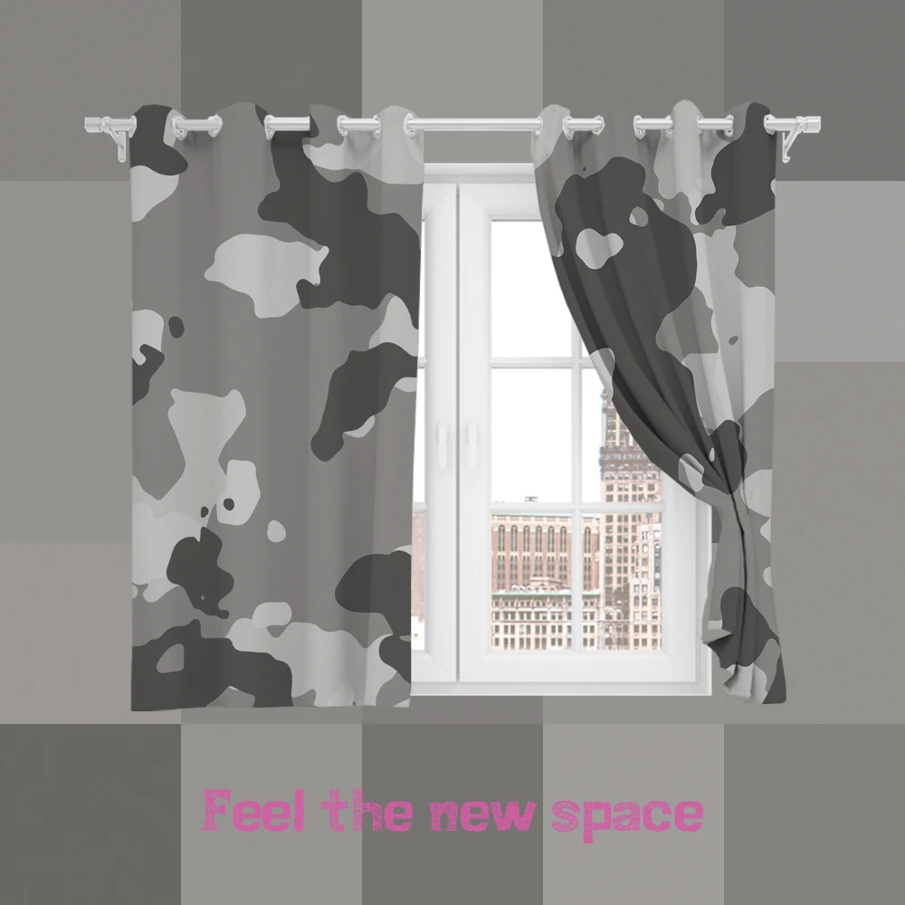 

Perforated Hook 3D Blackout Curtains Camouflage Modern Gray Custom Full Blackout Sunscreen Windows Bedroom LivingRoom Decoration