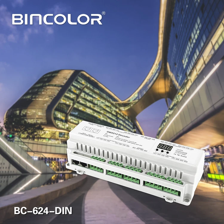 BC-624-DIN DC12V-DC24V DIN Rail PWM 24CH DMX512     1440  (12 )/2880  (24 ) RJ45