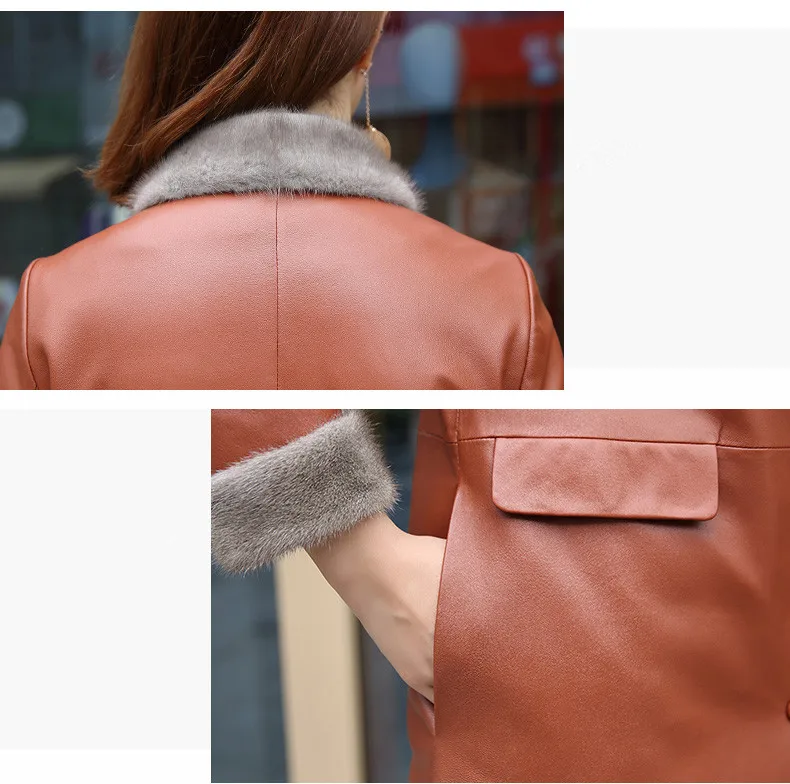 

Women Genuine Leather Jackets Long Coat 100% Real Sheepskin Coat Female Mink Fur Collar Down Jacket Winter Jacket A242
