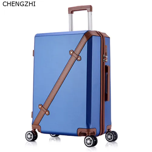 blue CHENGZHI Fashion vintage series 20" 22" 24" 26inch rolling luggage spinner men travel suitcase women trolley bag with wheels - Цвет: blue