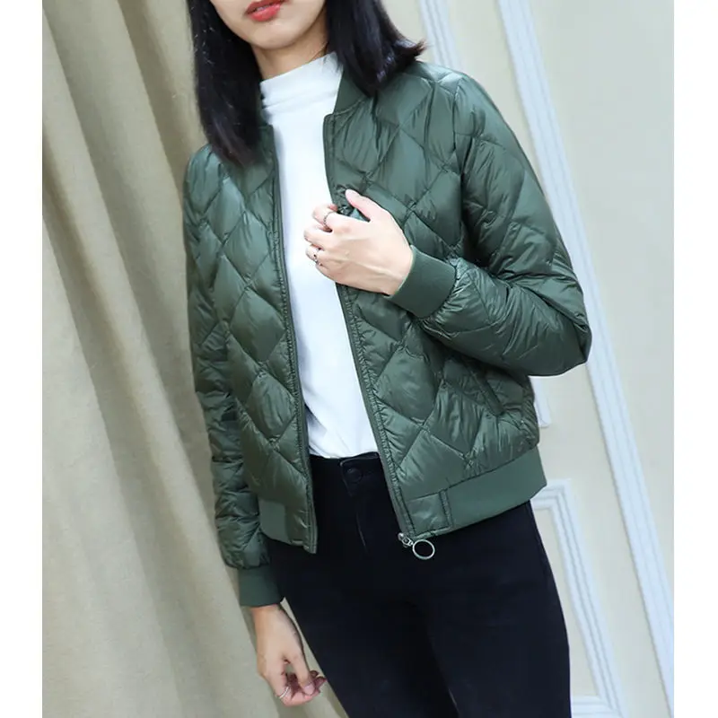 

2021 new women's lightweight cotton jacket autumn and winter short diamond lattice warm cotton jacket baseball uniform jacket