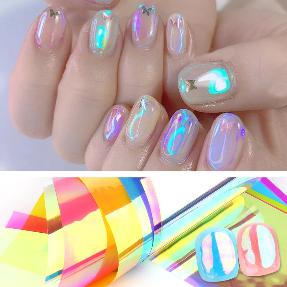 8pcs Aurora Irridescent Foil for Nails Broken Glass Ice Cube Design Luxury Nail Sticker Transfer Set Manicure GL1900-2 | Красота и