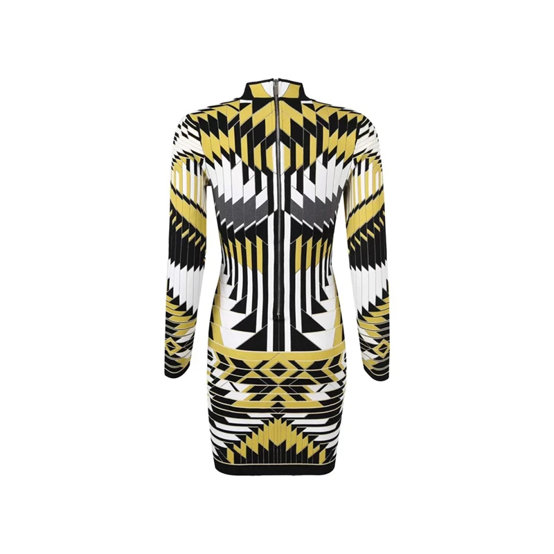 

New Fashion Long Sleeve Luxury Women Bandage Midi Dress Jacquard Celebrate Cocktail Girl Dresses Wholesale Outfit Party Vestidos