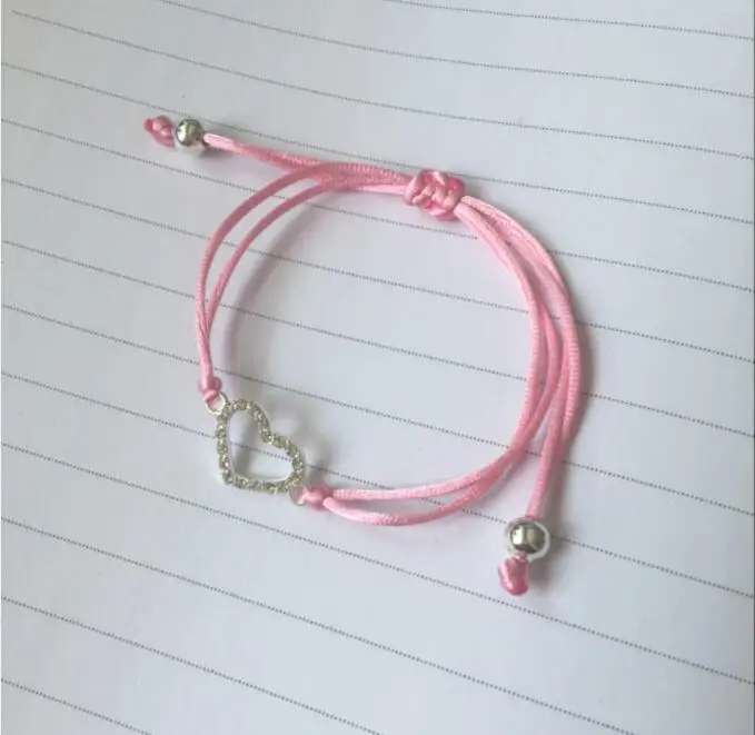 Pink Брендовый милый Мишка Регулируемый счастливый красный веревочный браслет Шарм инкрустация Кристалл сердечко серебряного цвета браслеты для женщин пара подарок - Окраска металла: Pink